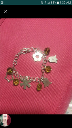 925.Silver. charm bracelet with crystal beads. Fullerton.