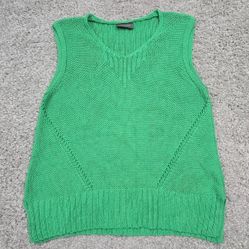 Wooden Ships Sweater Vest Womens M/L Green Knit V-Neck Stretch Preppy

