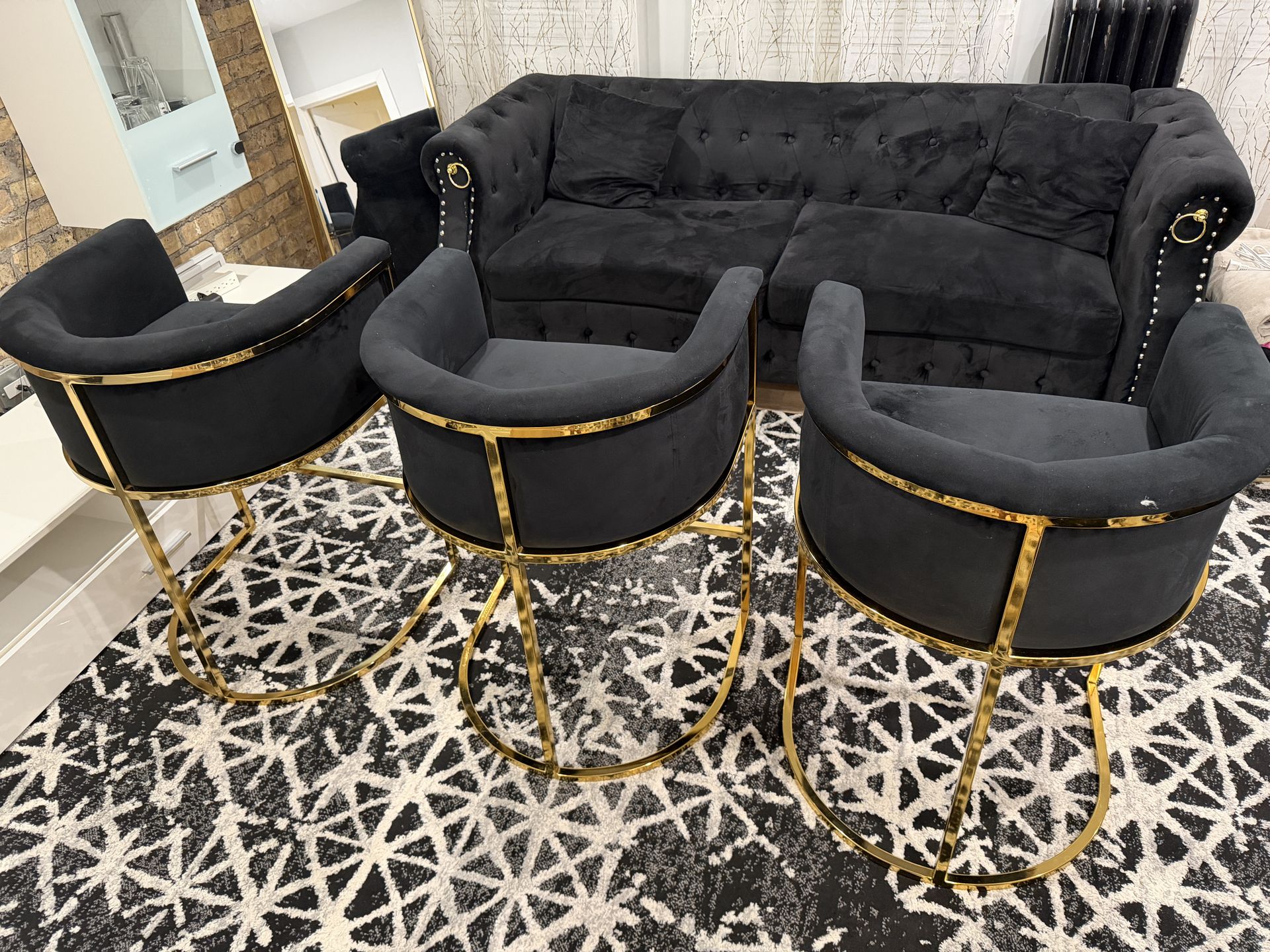 Three Silver Orchid Rowland Velvet Upholstered Bar/Counter Stool – Like New black