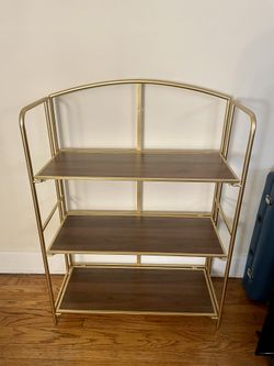 Collapsible 3-Tier Folding Bookshelf - Gold/Walnut