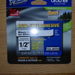 Brother 2 Pack 0.47" Black Print on White Laminated Tape with Acid-Free Adhesive (26.2')