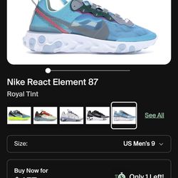 Nike React Element 87
Royal Tint
Used
Size 9