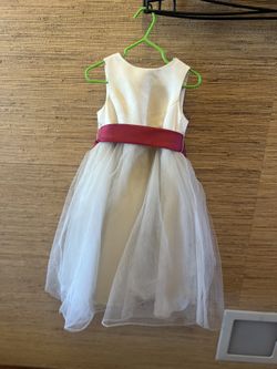 David’s Bridal White and Pink Flower Girl Dress