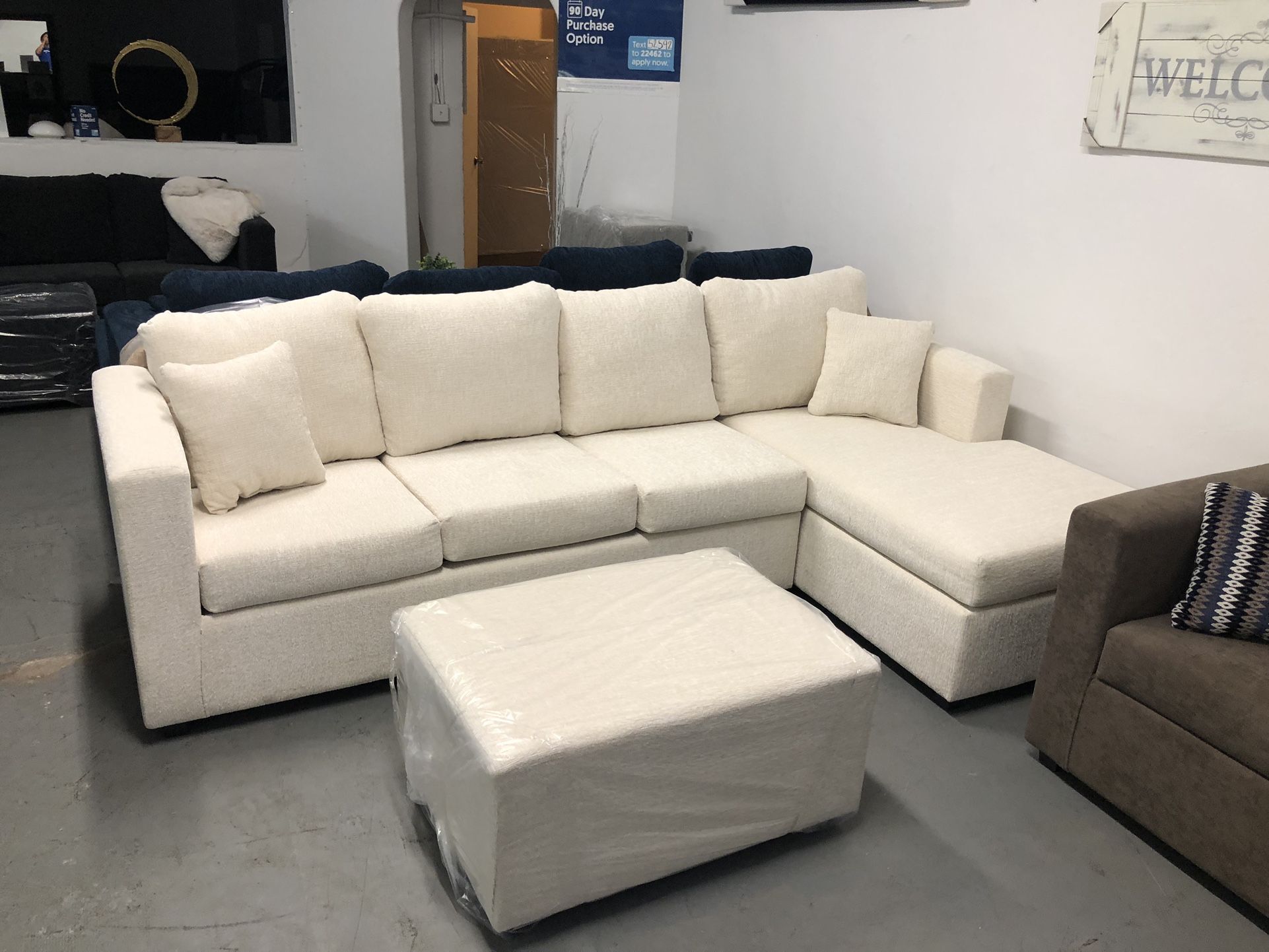 Cream Sectional With Ottoman !!new In Stock!!
