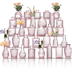  Pink Glass Bud Vases 