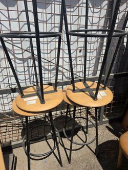 Industrial Bar Stools with Wood Seats – Set of 5