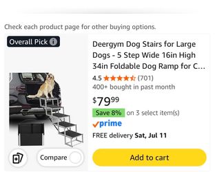 Deergym Dog Stairs for Large Dogs 5 Step Wide 16in High 34in Foldable Dog Ramp for Car