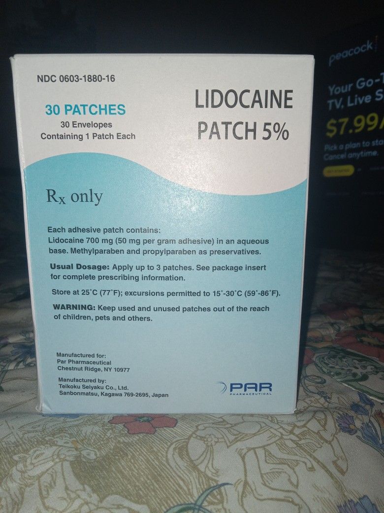 Pain Patches.   Lidocaine.      New