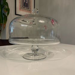 Glass cake stand with candy cane