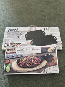 Cast Iron Grill And Fajita Skillet Set