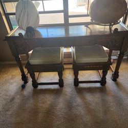 Table With Drawer And Stools