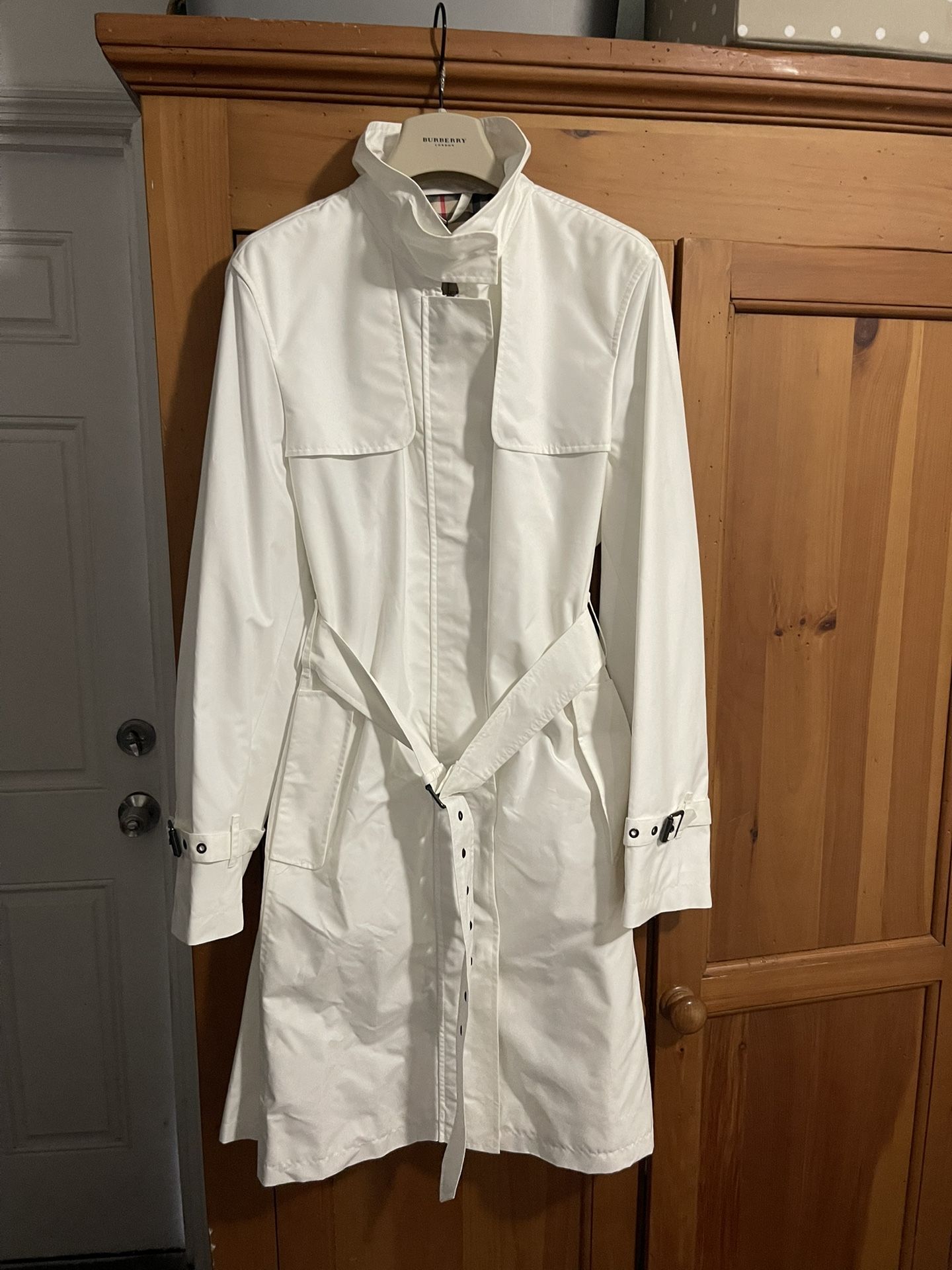 Burberry Trench Coat White Nova Check Women's 10 Authentic