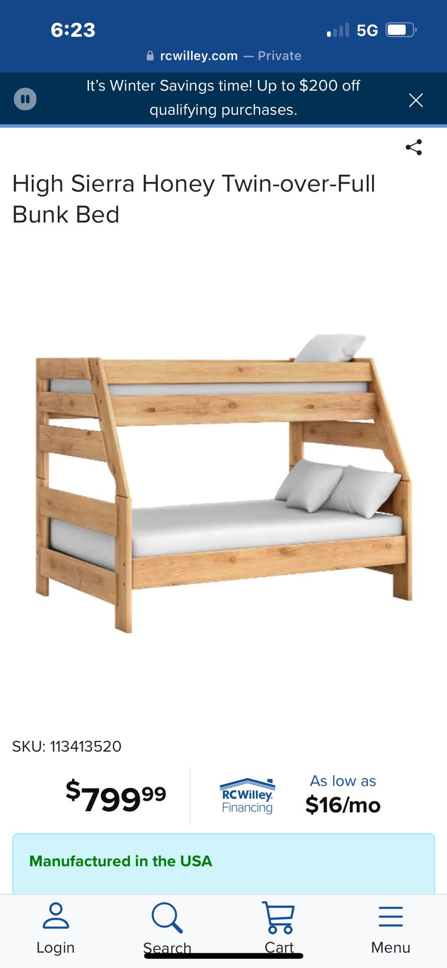High Sierra Honey Twin Over Full Bunk Bed