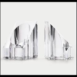 New In Box! Ralph Lauren Clear Crystal Bookends! Little Chip On The Corner But Almost Invisible! 