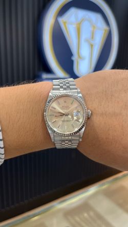 Rolex Datejust 36MM Silver Stick Dial 16234 Watch on Stainless Steel Jubilee Bracelet with Fluted 18k White Gold Bezel