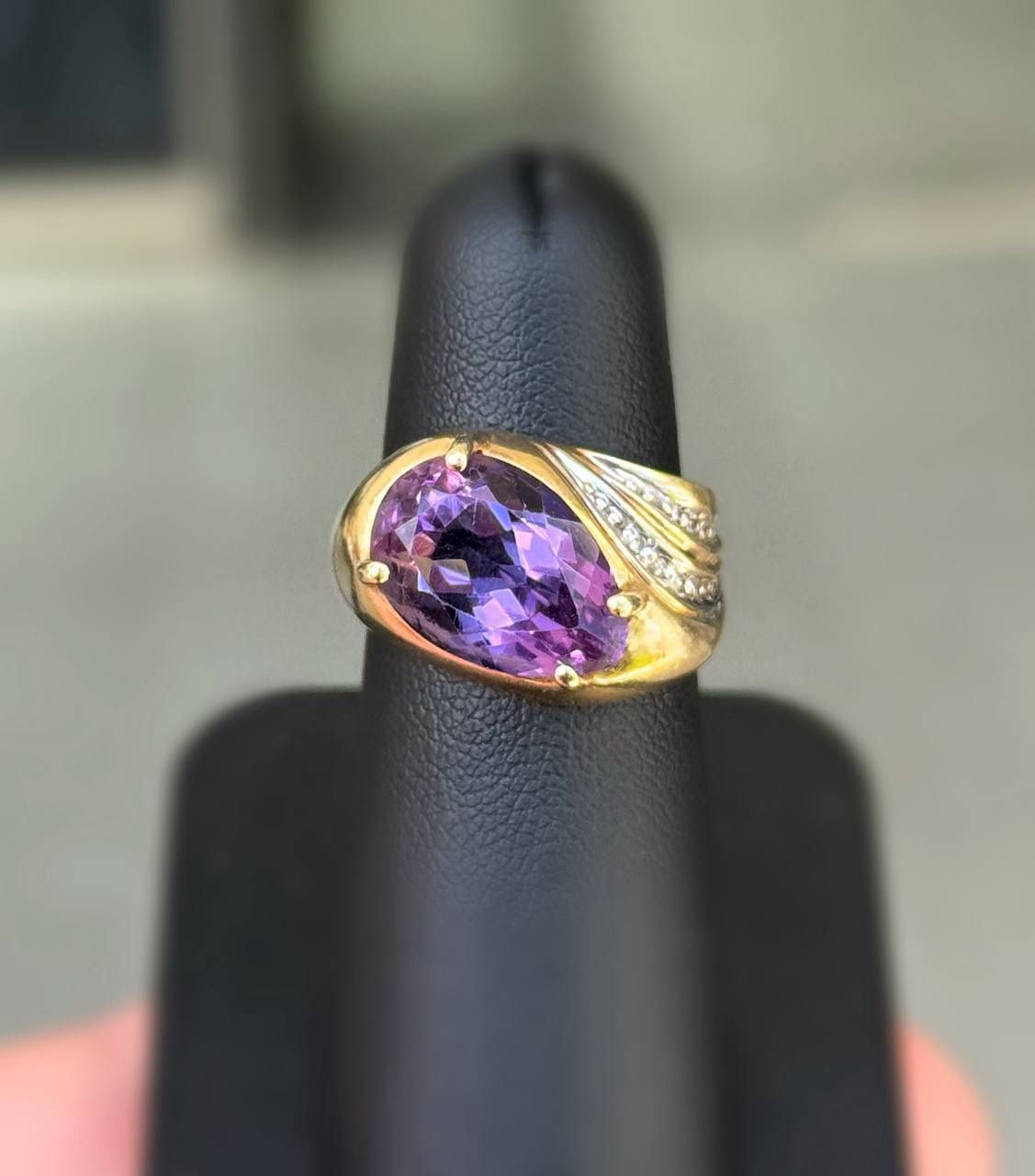 Jewelry 10k solid yellow gold purpurite stone natural diamond 3.1CTW ring size 6.25