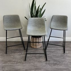 LUE BONA Bar Stools Set of 3, 24" ALX Faux Leather Barstools, Modern Counter Height Stools with Back and Metal Legs, Armless Counter Chairs for Kitche