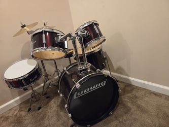 Ludwig 5 Piece Junior Drum Set With Cymbals- Wine Red Sparkle