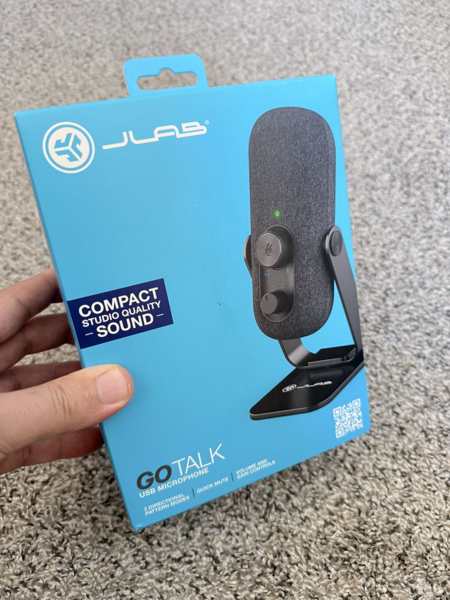 JLab Go Talk USB Gaming Streaming Microphone, White, USB-C Output, Cardioid, Omnidirectional, 96k Sample Rate, 20Hz, 20kHz Frequency Response, Volume 