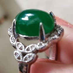 S925 JADE SILVER RING SIZE 7