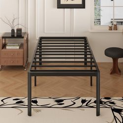 24 Inch High Twin Bed Frames with Rounded Corner Legs, Heavy Duty Metal Twin Size Platform Bed Frame No Box Spring Needed, Easy Assembly, Noise Free, 