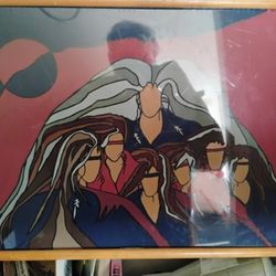 Original Native American "Flatstyle" Painting on Cardboard - 17x21 Framed