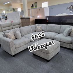 ✅️✅️4 pc Grey cordury fabric upholstered sectional sofa with ottoman✅️✅