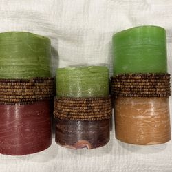 Three Decorative Pillar Candles 
