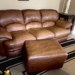 Natuzzi Leather Long Couch With Ottoman