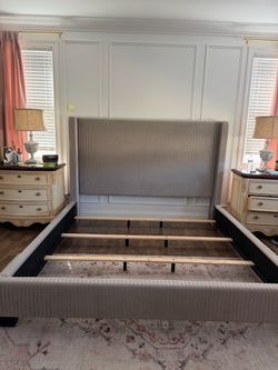 Eastern king velvet pleated bed frame