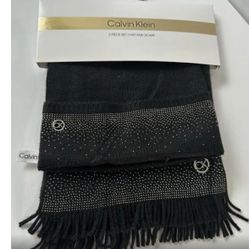 Calvin Klein Ladies Embellish Beanie And Fringe Scarf 