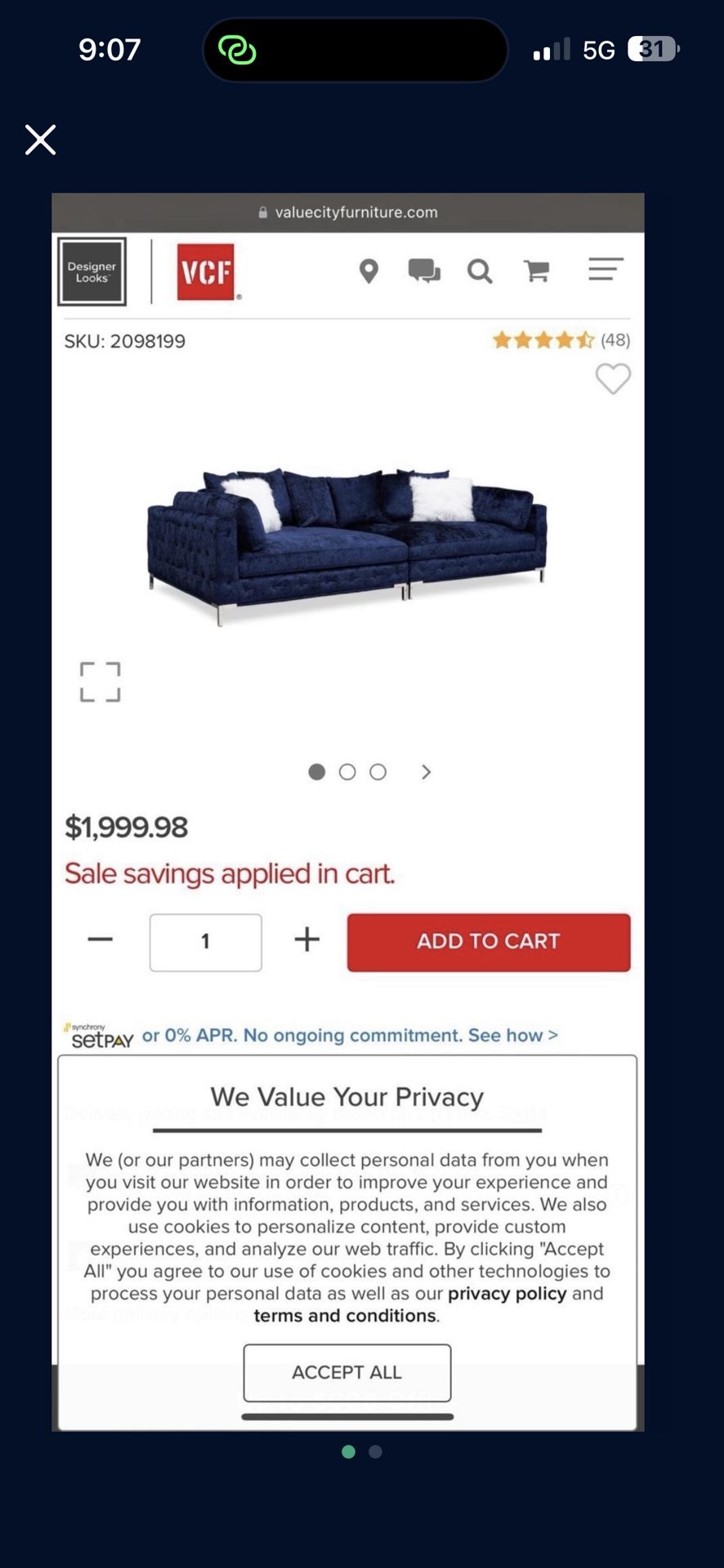 Blue Couch For Sale