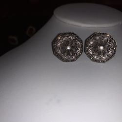 Vintage Sterling, Marcasite & Moonstone Earrings