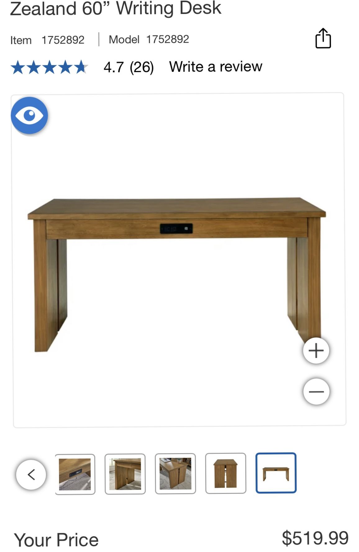 Very nice Zealand 60” Writing Desk. Good for back to school time.