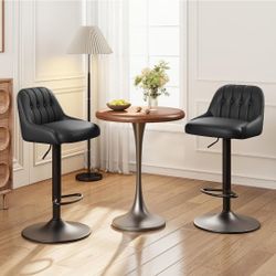 Bar Stools Set of 2, Swivel Bar Chairs, Modern Adjustable PU Leather Upholstered Barstools Counter Height