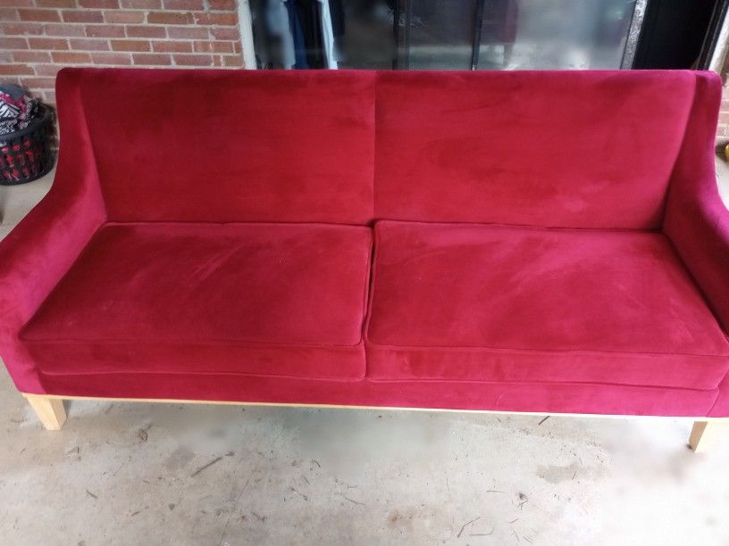 Red Velvet Sofa And Chair Set