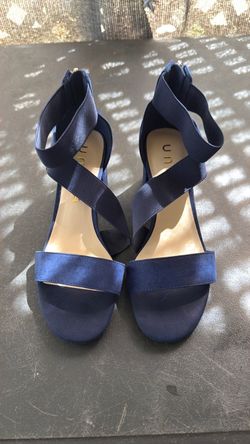 Navy Blue Strappy Block Heel Sandals