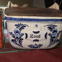 Vintage & Numbered Hand Painted EH Delfts Blue Blauw & White Windmill Salt box