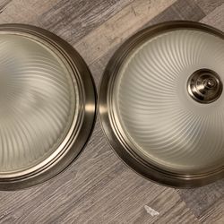 Hampton Bay 2 Light Brushed Nickel Flushmount Frosted Swirl Glass Shade 