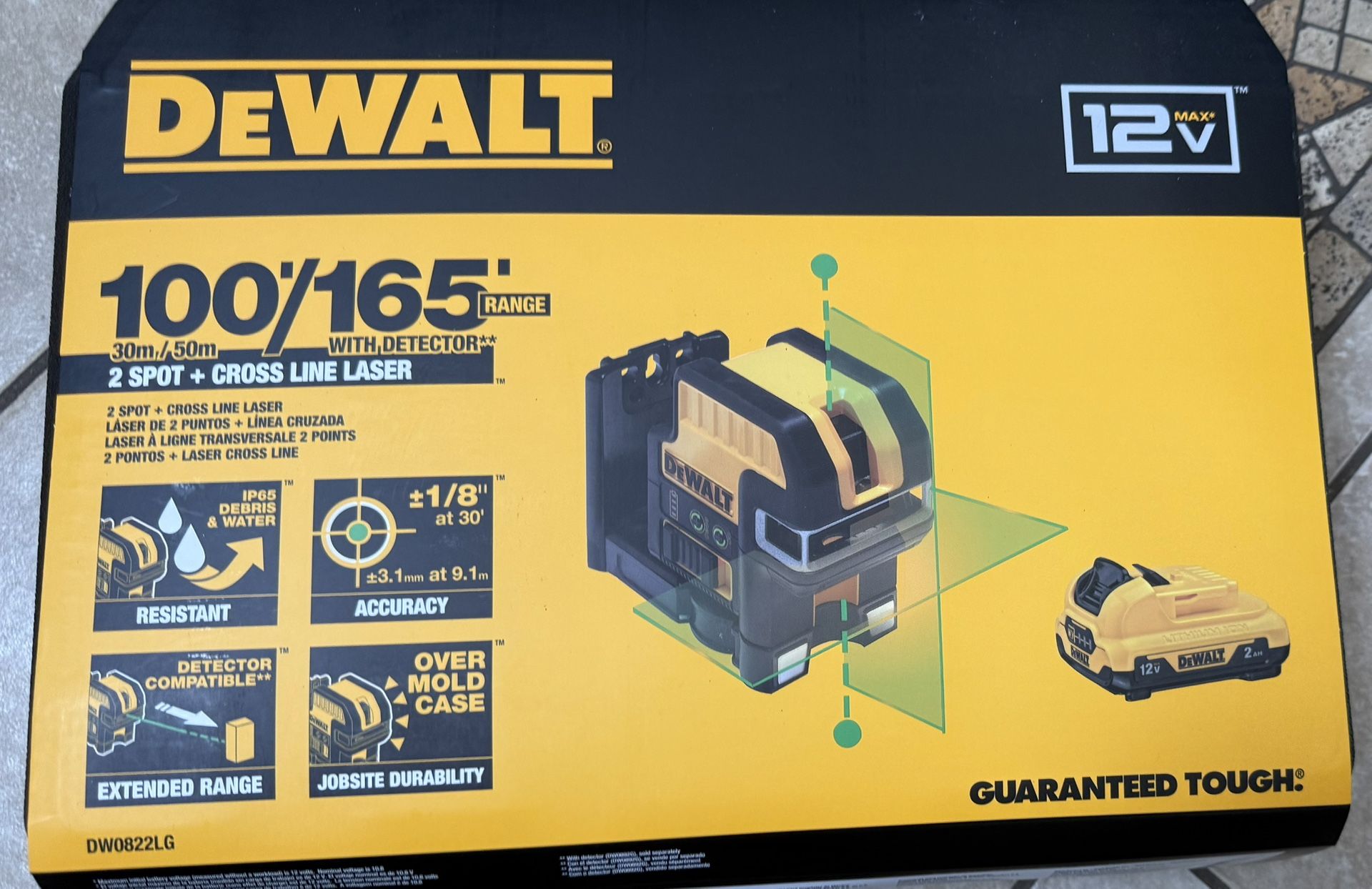 Flash Sale ⚡️ DEWALT 12V MAX Lithium-Ion 100 ft. Green Self-Leveling 2-Spot and Cross Line Laser, 2.0Ah Battery, Charger, and TSTAK Case