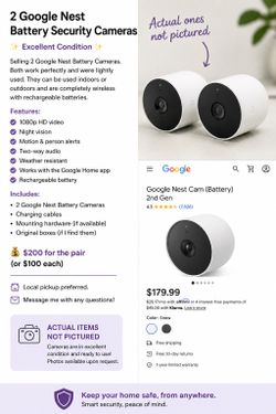 2 Google Nest Battery Security Cameras | Excellent Condition | $200 Pair