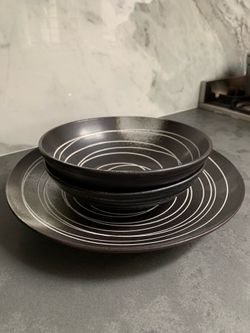 Hand painted plate and 2 bowls