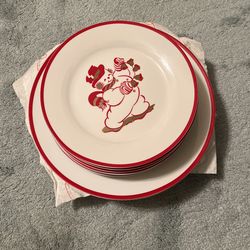 Vintage Red And White Snowman Plates Christmas 