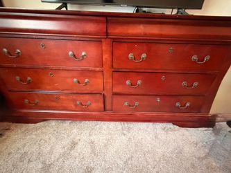 Cherry Wood 6-Drawer Dresser and Night Stand