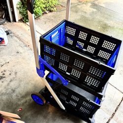 Multifunctional Folding Cart with Wheels,Two Layers Collapsible Utility Cart