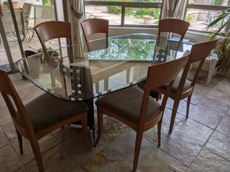 Glass dining table set with 6 chairs