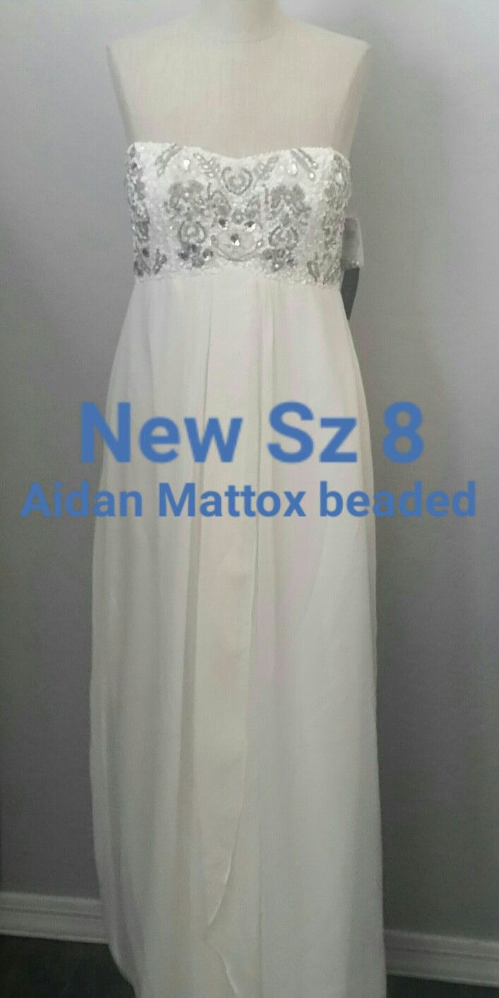 New Sz 8 women's beaded Aidan Mattox full length gown dress formal wedding shower nwt