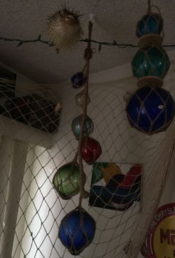 Fishing floats and pufferfish set