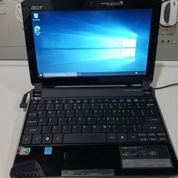 Acer mini laptop. Windows 10. battery Doesn't Charge,  but it works good plugged.   Intel Athom Cpu processor.   wifi. Webcam.   250 gb Hard Drive.  c
