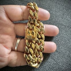 Gold 8 Inch 14mm Cuban Link Bracelet $75